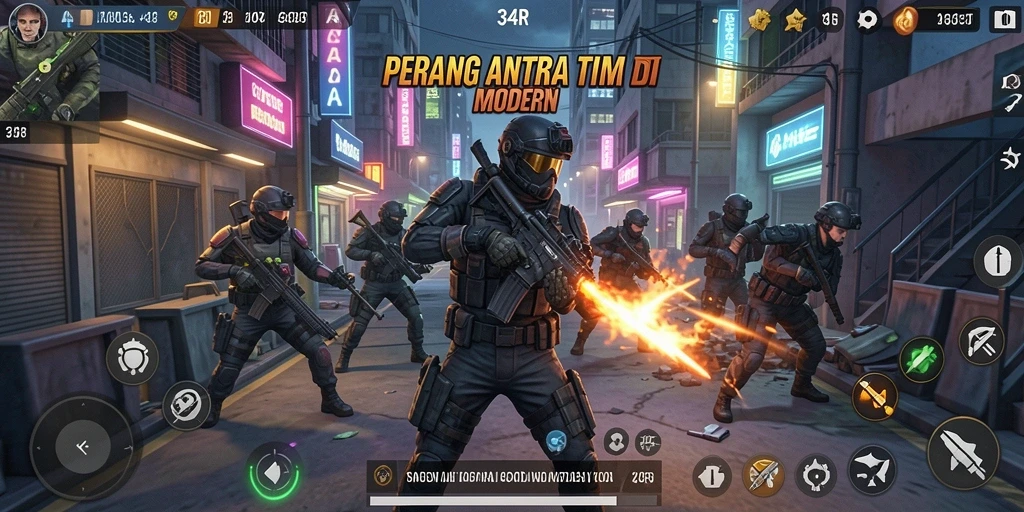 Gameplay intens 34R dengan aksi tembak-menembak yang mendebarkan.