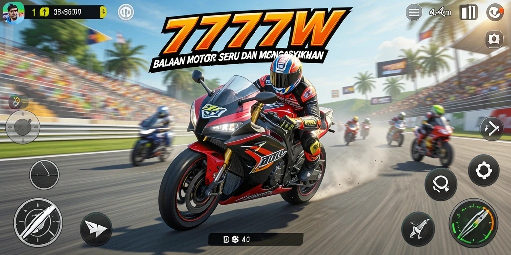 Gameplay menarik dari balapan motor di 7777W.
