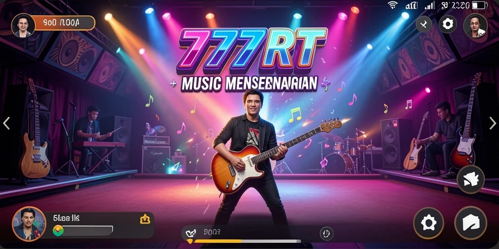 Screenshot utama 777RT menampilkan gameplay musik yang mendebarkan.
