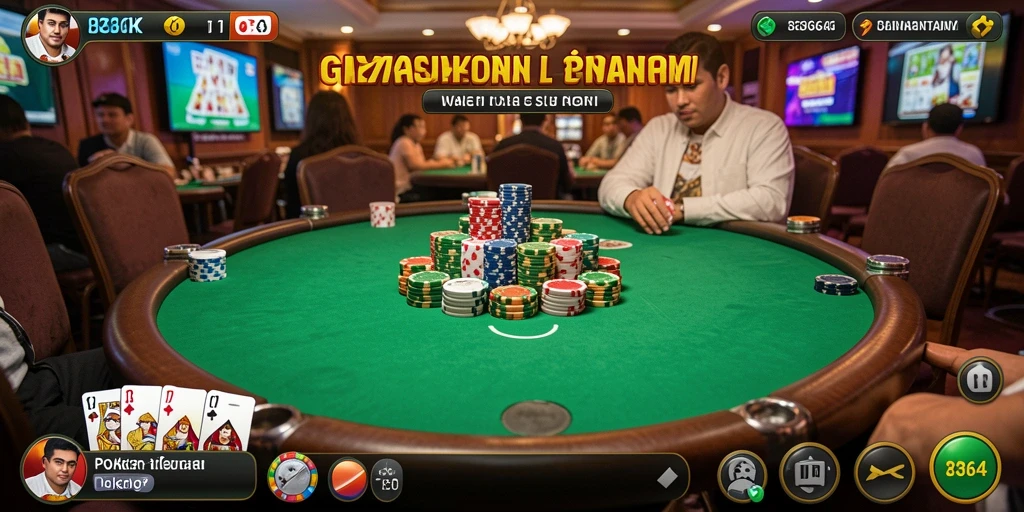 Tampilan gameplay mendebarkan di 8364 dengan kartu poker.
