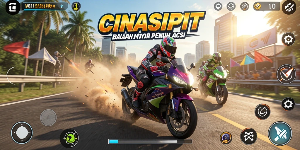 Gameplay CINASIPIT menampilkan balapan motor yang mendebarkan.