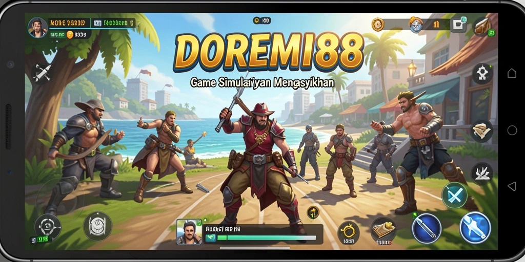 Tampilan screenshot DOREMI88 menampilkan karakter yang sedang beraktivitas dalam simulasi kehidupan yang dinamis.