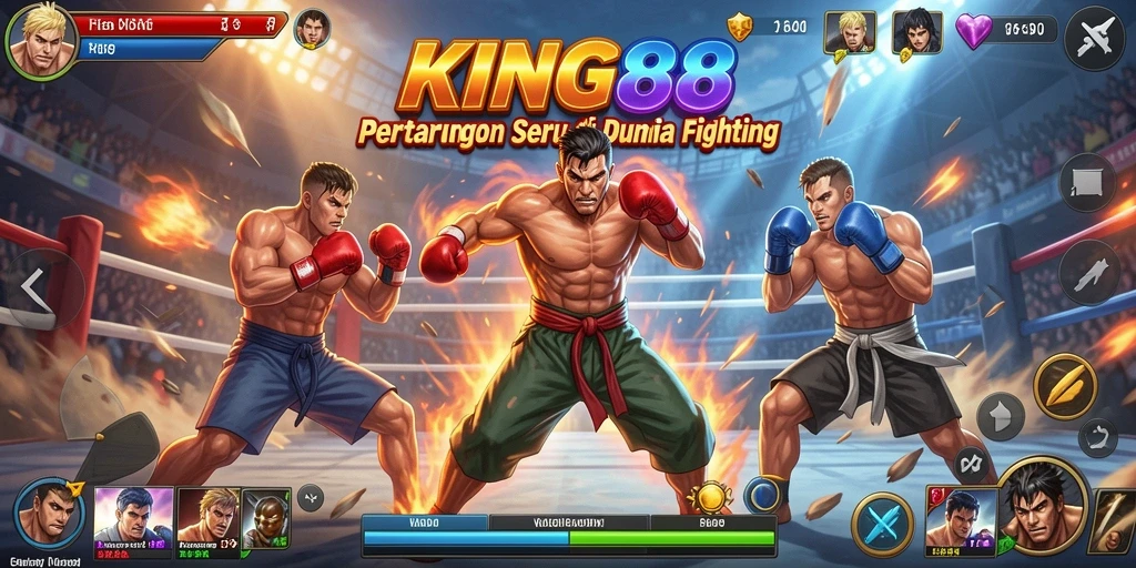 Tampilan pertarungan epik dalam KING88 dengan karakter beragam.