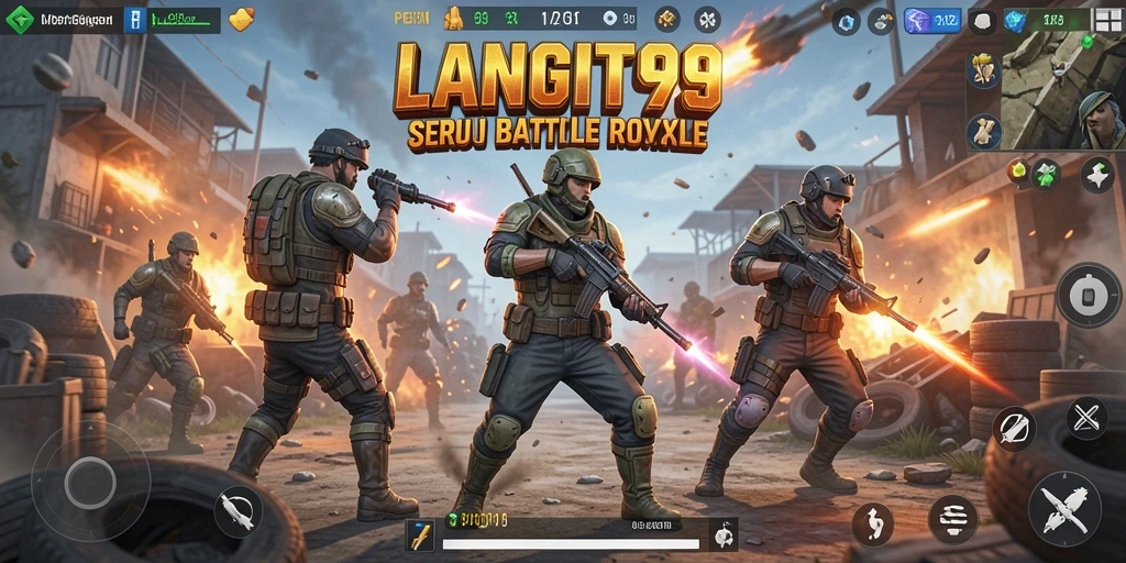 Tampilan aksi seru dalam pertempuran LANGIT99 di arena Battle Royale.