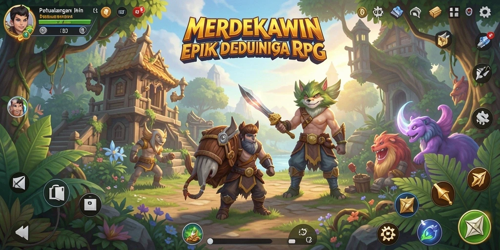 Tangkapan layar utama MERDEKAWIN menampilkan aksi pertarungan RPG yang mendebarkan.