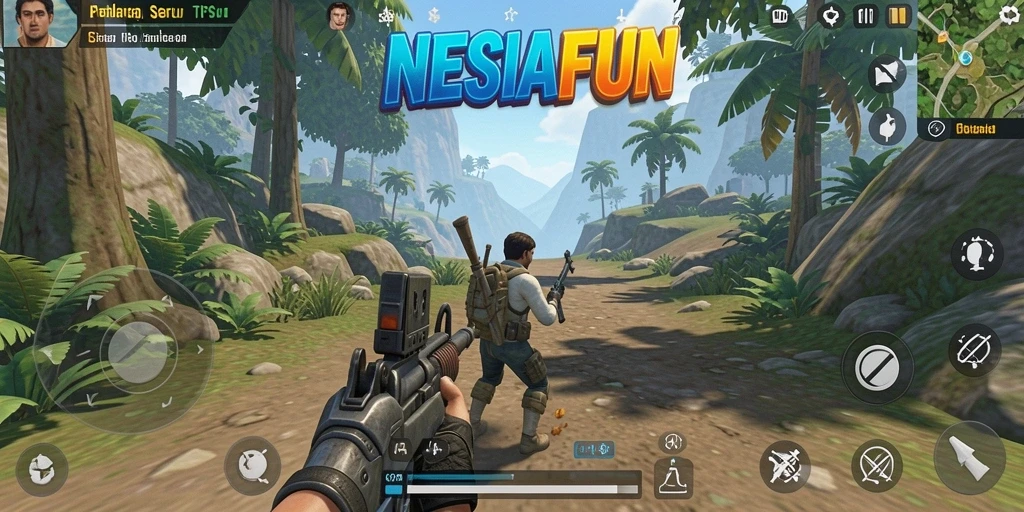Screenshot NESIAFUN menampilkan aksi seru dalam gameplay TPS.