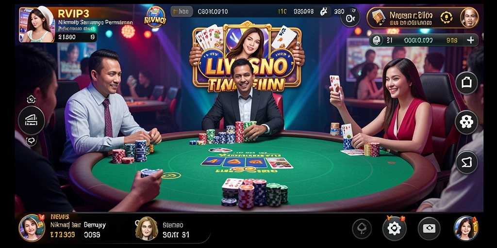 Tampilan antarmuka RVIP3 dengan dealer live yang menarik dan permainan kasino.