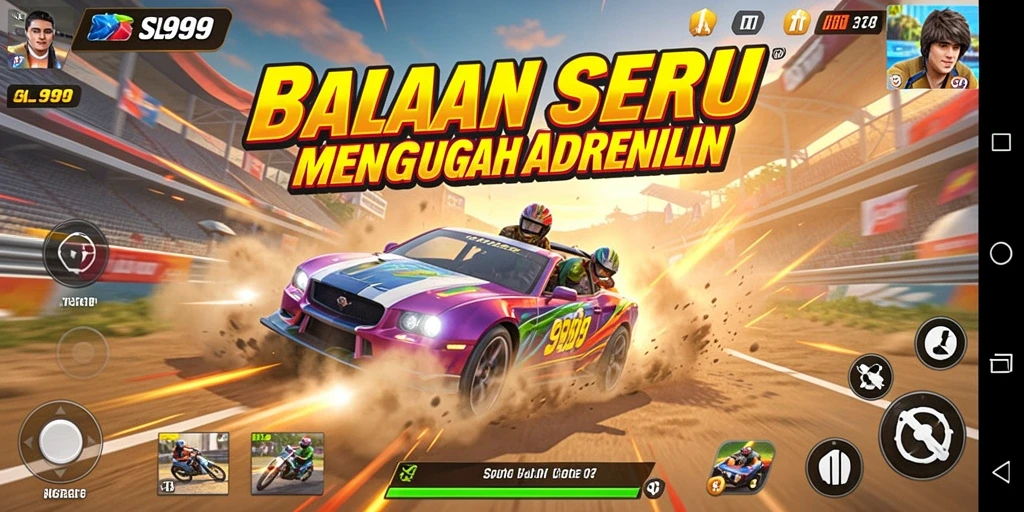 Tampilan seru gameplay racing SL999 dengan mobil balap yang cepat.