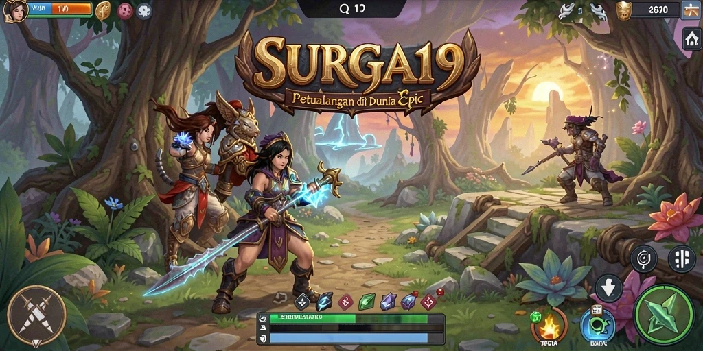 Tangkapan layar gameplay SURGA19 yang menampilkan pertarungan epik.