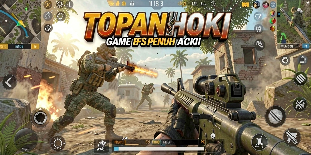 Gameplay mendebarkan dalam TOPANHOKI dengan aksi tembak-menembak intens.