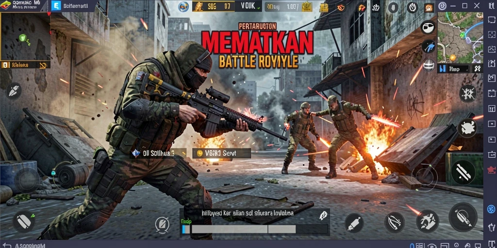 Screenshot utama V07 menampilkan aksi pertarungan Battle Royale yang intens.