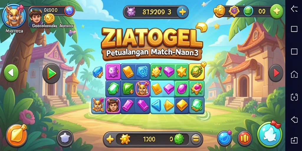 Screenshot ZIATOGEL menampilkan gameplay menarik dan penuh warna Match-3.